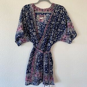 Lucky brand wrap tunic top robe bohemian tie large xl
